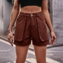 casual plus-size non-stretch denim pocket cargo shorts_Dark Green_Beige_Brown