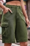casual plus-size non-stretch denim pocket middle waist cargo shorts_Black_Gray_Dark Green