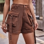 casual plus-size non-stretch denim pocket elastic waist cargo shorts_Black_Gray_Dark Gray_Dark Green_Sky Blue_Blue_Dark Blue_Khaki _Brown