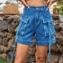 casual plus-size non-stretch denim pocket elastic waist cargo shorts_Black_Gray_Dark Gray_Dark Green_Sky Blue_Blue