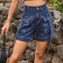 casual plus-size non-stretch denim pocket elastic waist cargo shorts_Black_Gray_Dark Gray_Dark Green_Sky Blue_Blue_Dark Blue