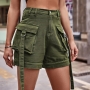 casual plus-size non-stretch denim pocket elastic waist cargo shorts_Black_Gray_Dark Gray_Dark Green