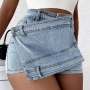 stylish plus size non-stretch irregular high waist denim skort_Black_Gray_Sky Blue