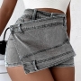 stylish plus size non-stretch irregular high waist denim skort_Black_Gray