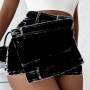 stylish plus size non-stretch irregular high waist denim skort_Black