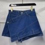 stylish plus size non-stretch irregular high waist denim skort_Black_Gray_Sky Blue_Dark Blue