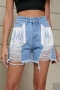 casual plus-size non-stretch tassel denim pocket shorts_Black_Dark Gray_Sky Blue