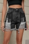 casual plus-size non-stretch tassel denim pocket shorts_Black_Dark Gray