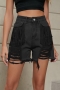 casual plus-size non-stretch tassel denim pocket shorts_Black