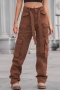casual plus-size non-stretch denim pocket with belt cargo pants_Black_Gray_Dark Green_Brown