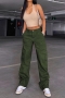 casual plus-size non-stretch denim pocket elasticated waist cargo pants_Black_Gray_Dark Green