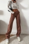 casual plus-size non-stretch denim pocket elasticated waist cargo pants_Black_Gray_Dark Green_Blue_Khaki _Reddish Brown