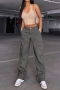 casual plus-size non-stretch denim pocket elasticated waist cargo pants_Black_Gray