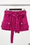 trend non-stretch pocket with belt denim cargo mini lined skirt(size run small)_Black_Magenta