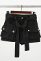 trend non-stretch pocket with belt denim cargo mini lined skirt(size run small)_Black