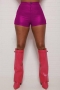 sexy non-stretch solid color high-waist shorts_Black_Magenta