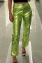 high street slight stretch pu leather 5 colors high waist straight pants_Pink_Light Green