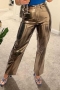 high street slight stretch pu leather 5 colors high waist straight pants_Pink_Light Green_Sky Blue_Gold