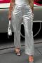 high street slight stretch pu leather 5 colors high waist straight pants_Pink_Light Green_Sky Blue_Gold_Silver