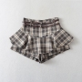 stylish non-stretch plaid pattern double belt ruffles skort size run small_Gray