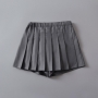 stylish non-stretch pleated 11 colors pocket high waist skort size run small_Black_White_Gray_Dark Gray