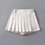 stylish non-stretch pleated 11 colors pocket high waist skort size run small_Black_White