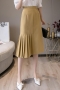 stylish non-stretch zip-up pleated high waist lined midi skirt size run small_Black_Rose Red_Khaki