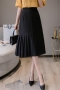 stylish non-stretch zip-up pleated high waist lined midi skirt size run small_Black