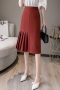 stylish non-stretch zip-up pleated high waist lined midi skirt size run small_Black_Rose Red