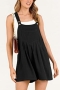stylish plus size non-stretch simple solid color pocket loose overalls#3_Black