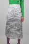 sexy solid color non-stretch holographic high waist zip-up slit midi skirt_Gold_Silver