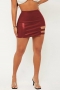 sexy plus size solid color non-stretch pu hollow bodycon mini skirt_Black_Rose Red