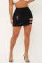 sexy plus size solid color non-stretch pu hollow bodycon mini skirt_Black