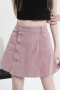 stylish non-stretch button solid pocket high waist denim skort size run small_Pink