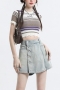 stylish non-stretch button solid pocket high waist denim skort size run small_Pink_Dark Green_Sky Blue