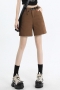 casual plus size non-stretch solid belt high waist denim shorts size run small_Black_White_Brown