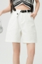 casual plus size non-stretch solid belt high waist denim shorts size run small_Black_White