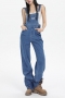 casual non-stretch all-match pocket straight denim overalls size run small_Black_Blue