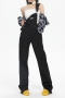 casual non-stretch all-match pocket straight denim overalls size run small_Black