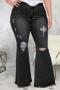 stylish xl-5xl plus size non-stretch ripped pocket denim flared trousers_Black