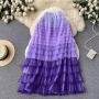 stylish non-stretch gradient mesh high waist a-line midi skirt_Rose Red_Magenta_Yellow_Green_Purple
