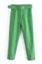 casual non-stretch 17 colors solid color high waist pocket belt ankle pants_Black_Pink_Light Pink_Red_Magenta_Yellow_Deep Yellow_Orange_Light Green_Green
