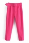 casual non-stretch 17 colors solid color high waist pocket belt ankle pants_Black_Pink_Light Pink_Red_Magenta