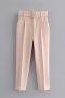 casual non-stretch 17 colors solid color high waist pocket belt ankle pants_Black_Pink_Light Pink