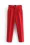 casual non-stretch 17 colors solid color high waist pocket belt ankle pants_Black_Pink_Light Pink_Red