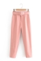 casual non-stretch 17 colors solid color high waist pocket belt ankle pants_Black_Pink