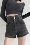 stylish plus size slight stretch high waist denim shorts size run small_Black_Dark Gray
