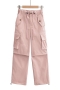 casual non-stretch high waist drawstring straight cargo pants size run small_Black_Pink