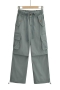 casual non-stretch high waist drawstring straight cargo pants size run small_Black_Pink_Dark Green