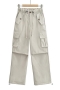 casual non-stretch high waist drawstring straight cargo pants size run small_Black_Pink_Dark Green_Beige